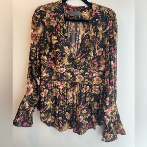 NWOT Anthropologie Deep-V Floral Tunic Black Motif Size M